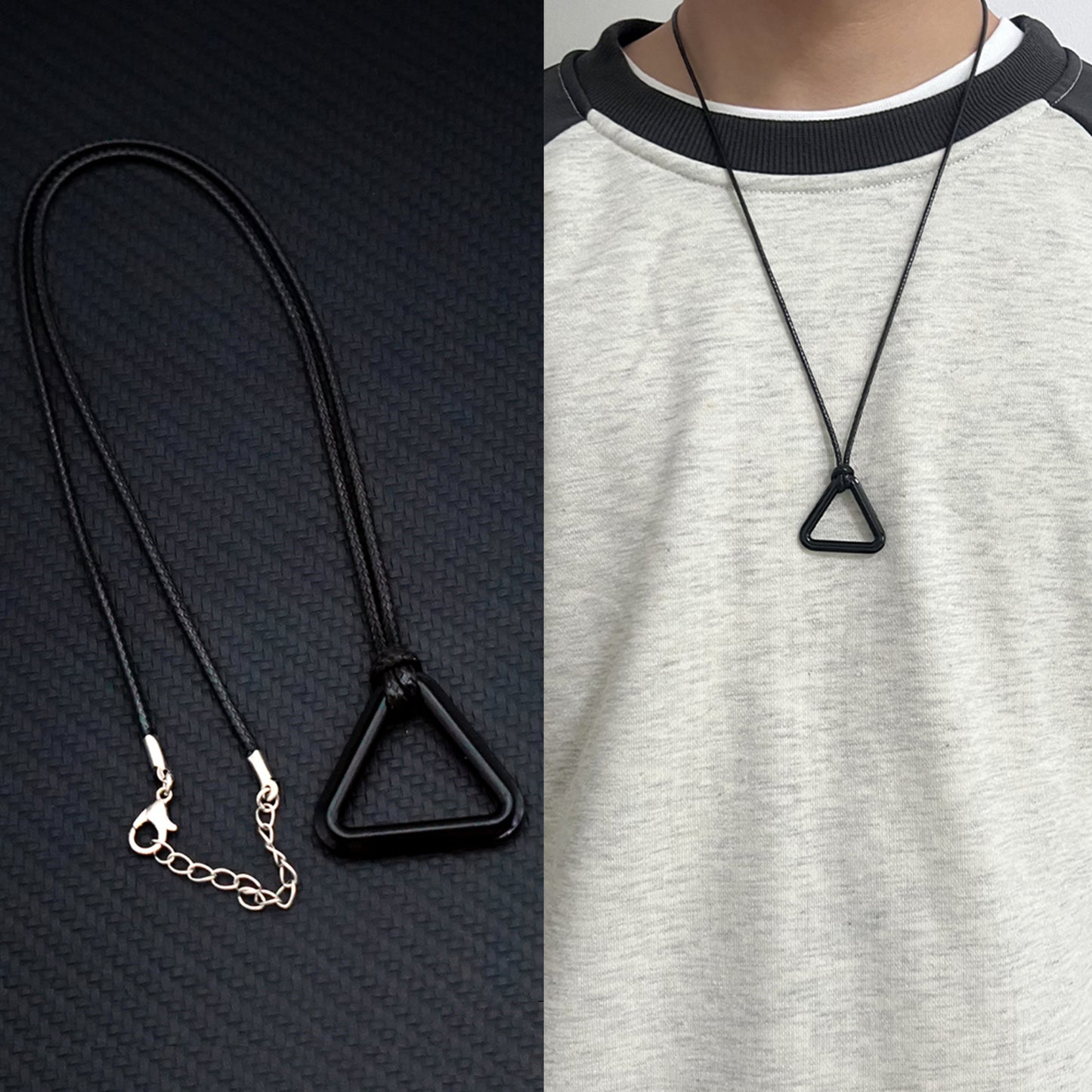 Minimalist Black Triangle Necklace – Anime-Inspired Geometric Pendant